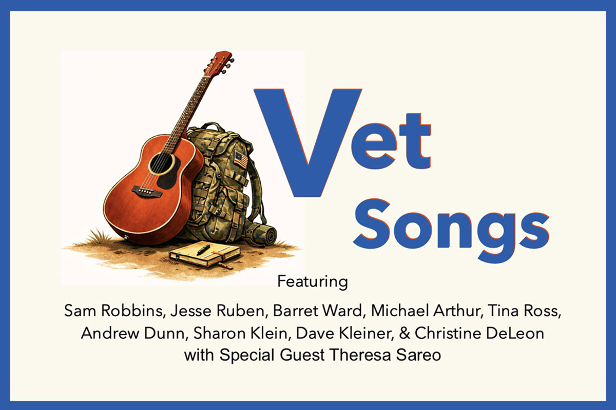 Image of Vet Songs event guitar and backpack